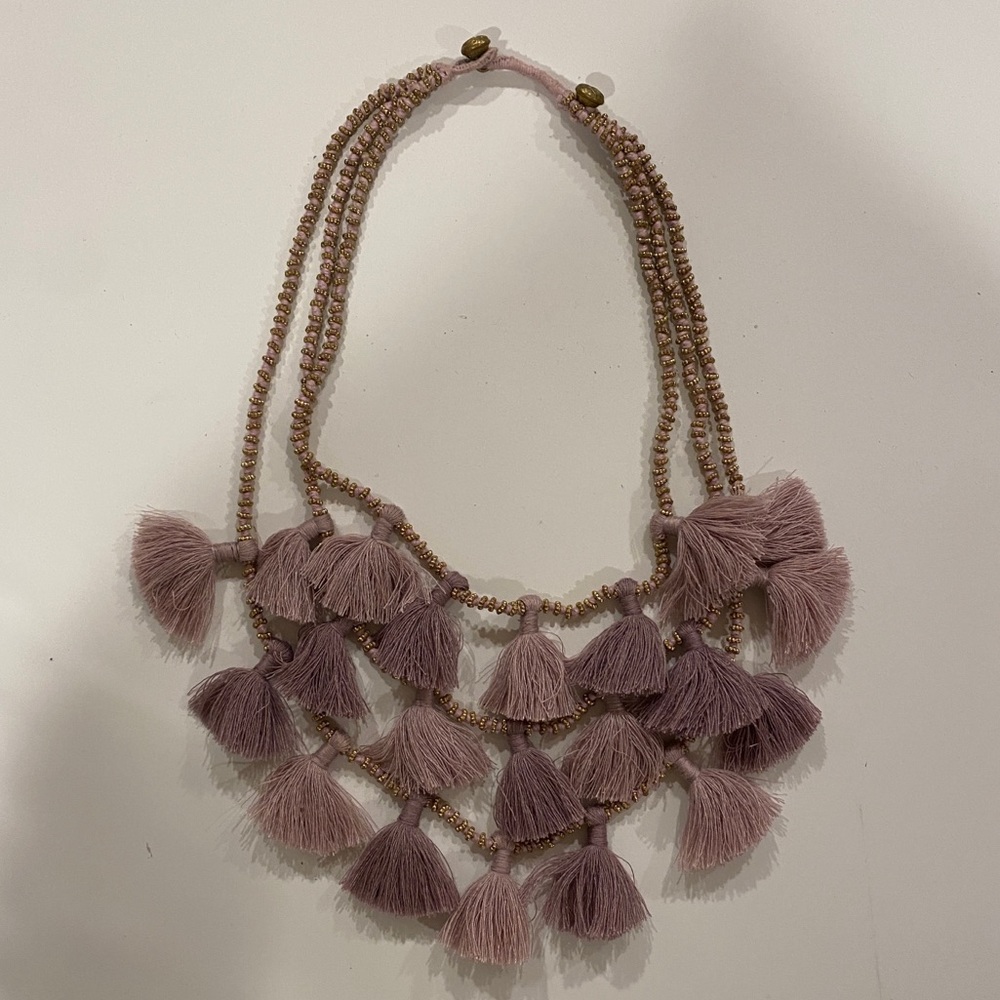 Anthropologie Purple tassel necklace with gold
